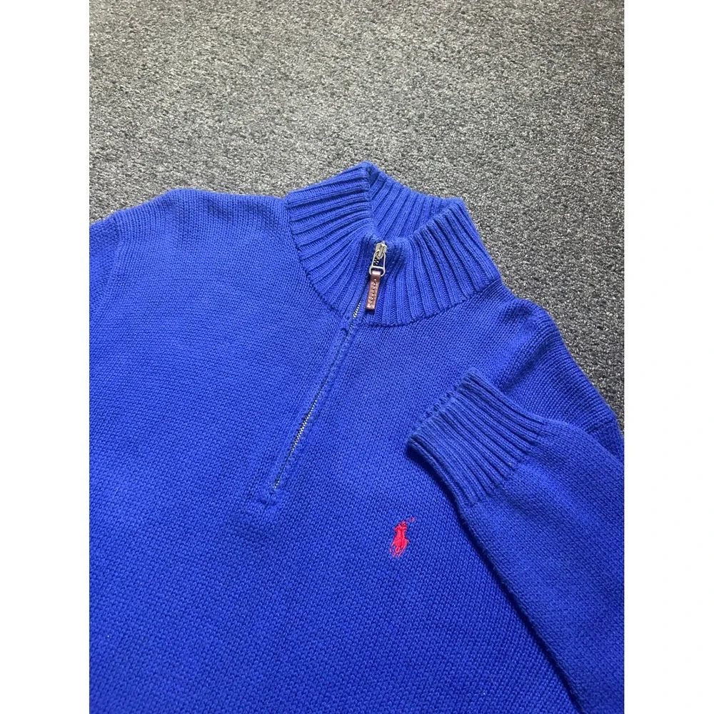 Polo‎ Ralph Lauren 1/4 Zip Sweater Blue Mens Large Pima Cotton Mock Neck Pony